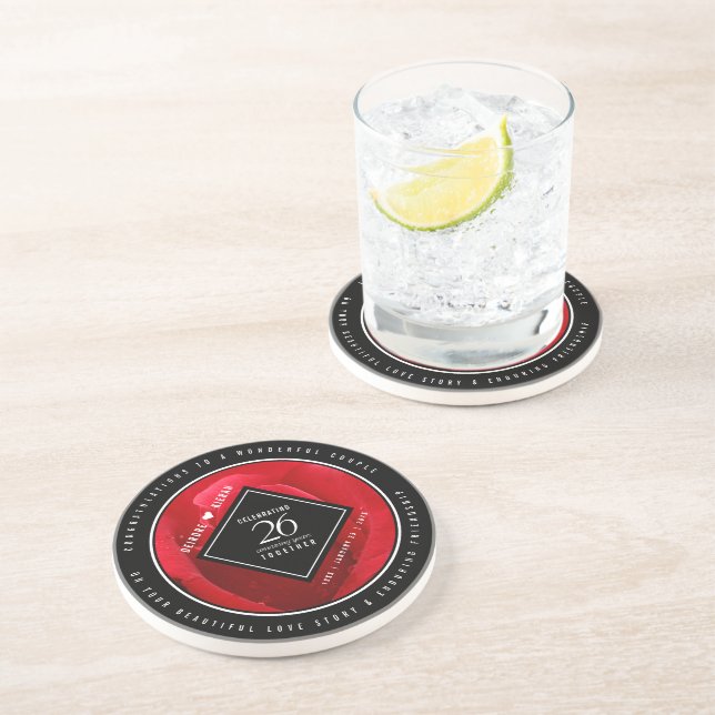 Elegant 26th Rose Wedding Anniversary Celebration Coaster (Side)