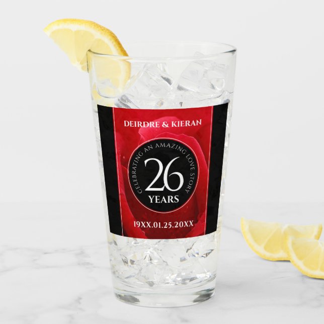 Elegant 26th Rose Wedding Anniversary Celebration Glass (Front Ice)