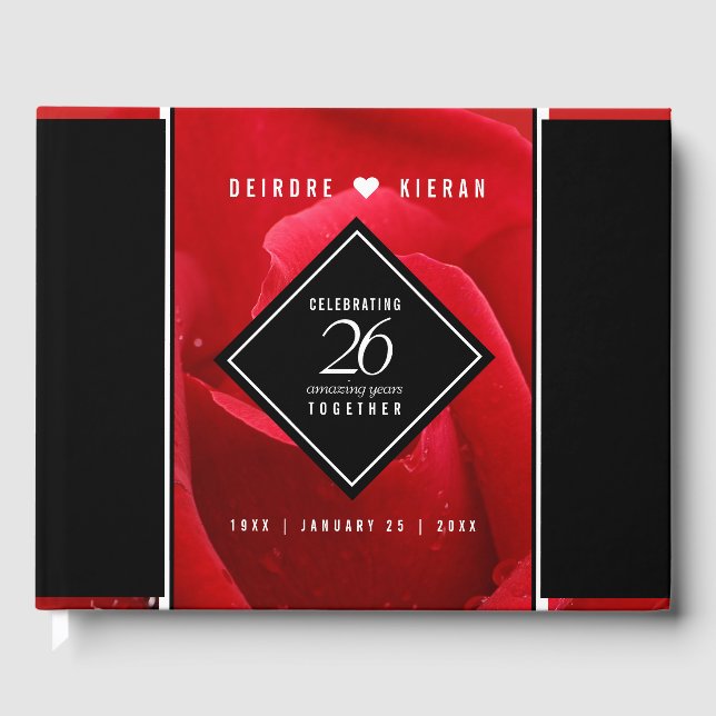 Elegant 26th Rose Wedding Anniversary Celebration Guest Book (Front)