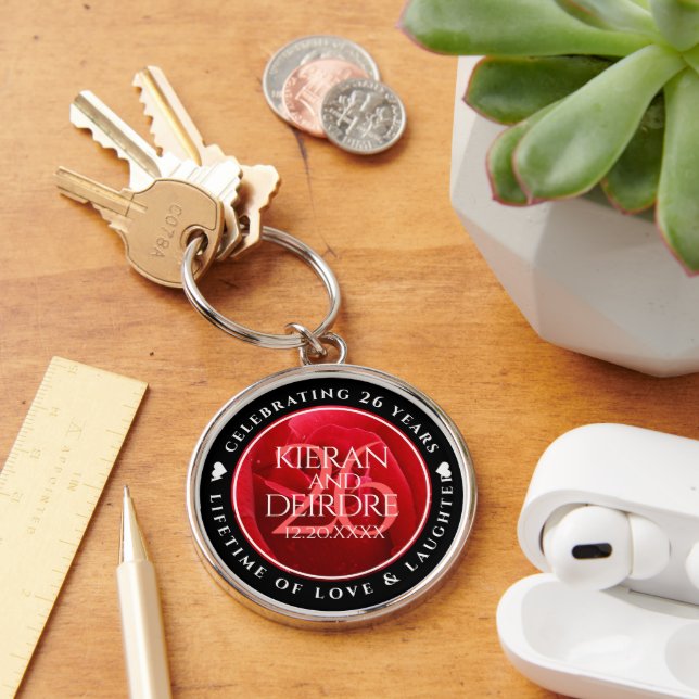 Elegant 26th Rose Wedding Anniversary Celebration Keychain (Desk)