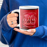 Elegant 26th Rose Wedding Anniversary Celebration Large Coffee Mug<br><div class="desc">Celebrate the 26th rose wedding anniversary with a couple of these stylish giant coffee mugs! Elegant lettering on a romantic red rose background add a memorable touch for this special occasion and extraordinary milestone. Personalize with the couple's names, dates of marriage and/or congratulatory messages. Reverse shows identical design. Design ©...</div>