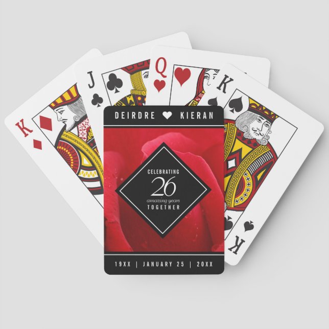 Elegant 26th Rose Wedding Anniversary Celebration Playing Cards (Back)