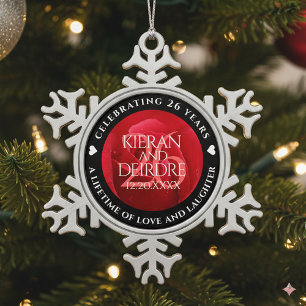 Elegant 26th Rose Wedding Anniversary Celebration Snowflake Pewter Christmas Ornament