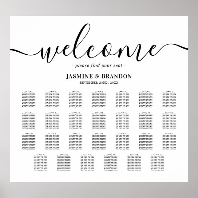 Elegant 27 Table Wedding Seating Chart (Front)