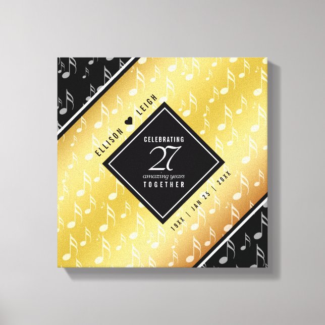 Elegant 27th Music Wedding Anniversary Canvas Print (Front)