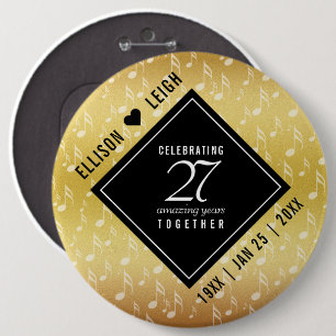 Elegant 27th Music Wedding Anniversary Celebration 6 Inch Round Button