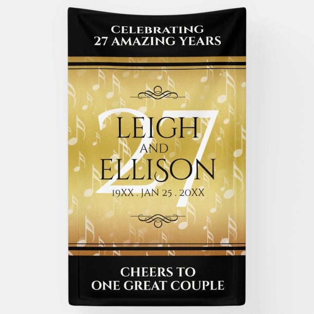 Elegant 27th Music Wedding Anniversary Celebration Banner (Vertical)