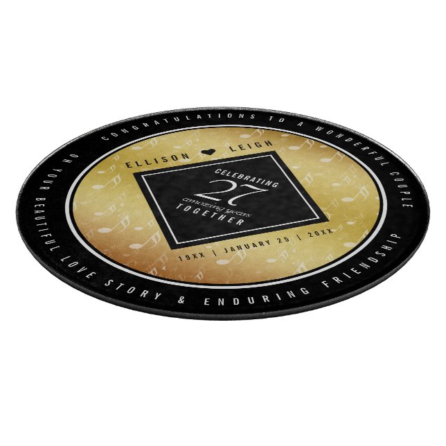 Elegant 27th Music Wedding Anniversary Celebration Cutting Board (Corner)