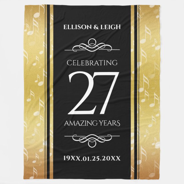 Elegant 27th Music Wedding Anniversary Celebration Fleece Blanket (Front)