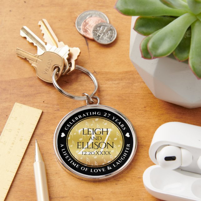 Elegant 27th Music Wedding Anniversary Celebration Keychain (Desk)