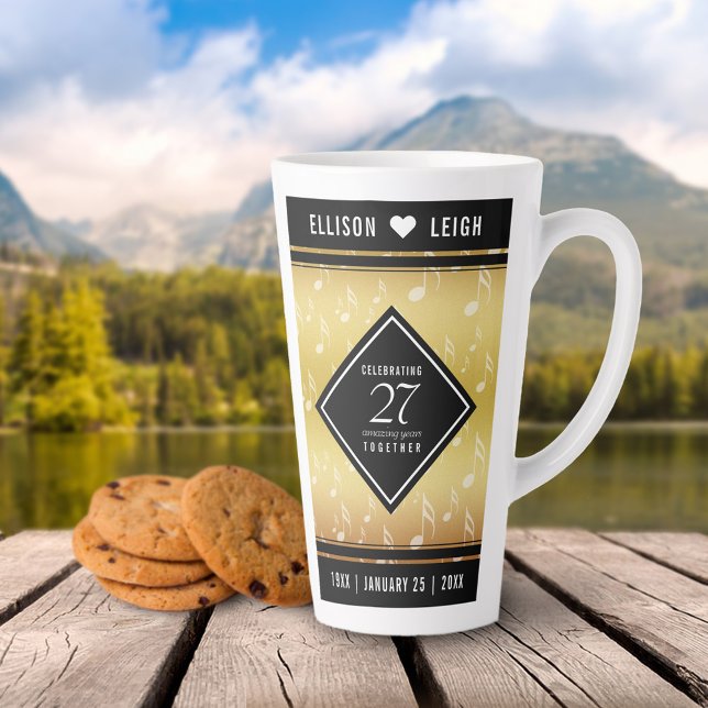 Elegant 27th Music Wedding Anniversary Celebration Latte Mug (Creator Uploaded)