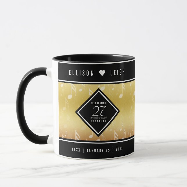 Elegant 27th Music Wedding Anniversary Celebration Mug (Left)