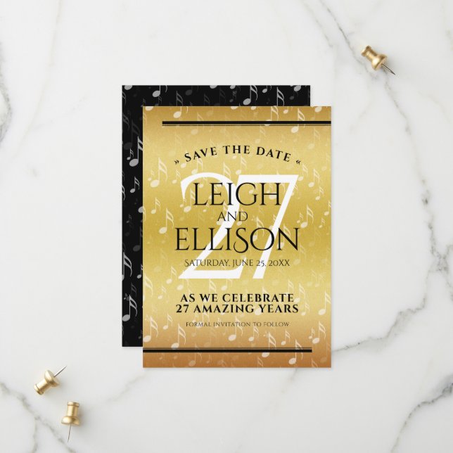 Elegant 27th Music Wedding Anniversary Celebration Save The Date (Front/Back In Situ)
