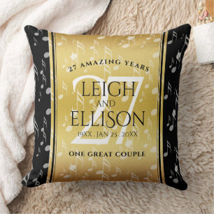 Elegant 27th Music Wedding Anniversary Celebration Throw Pillow