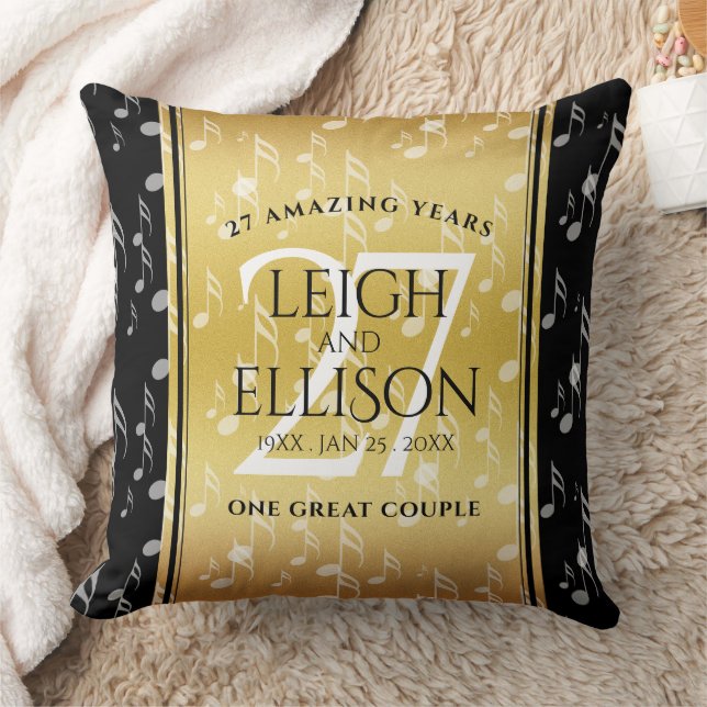 Elegant 27th Music Wedding Anniversary Celebration Throw Pillow (Blanket)