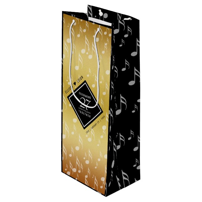 Elegant 27th Music Wedding Anniversary Celebration Wine Gift Bag (Front Angled)