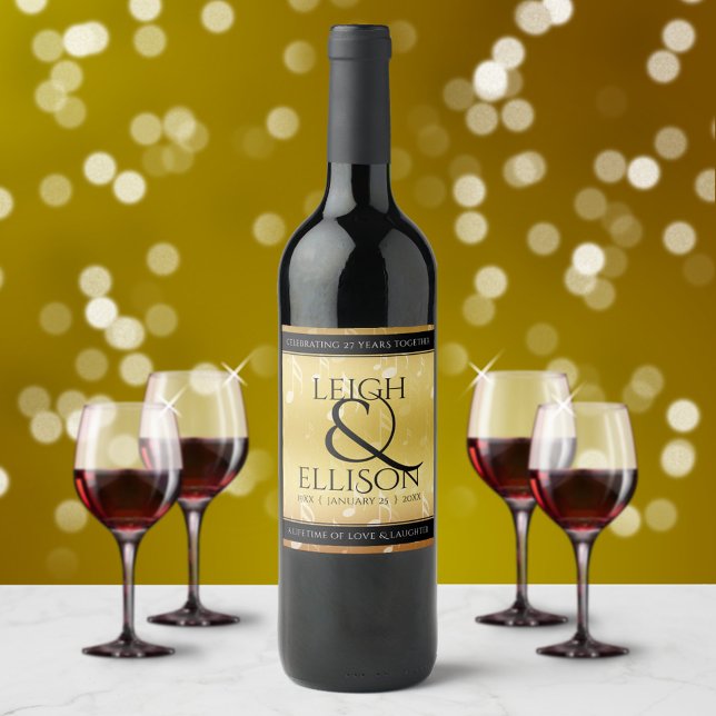 Elegant 27th Music Wedding Anniversary Celebration Wine Label (Creator Uploaded)