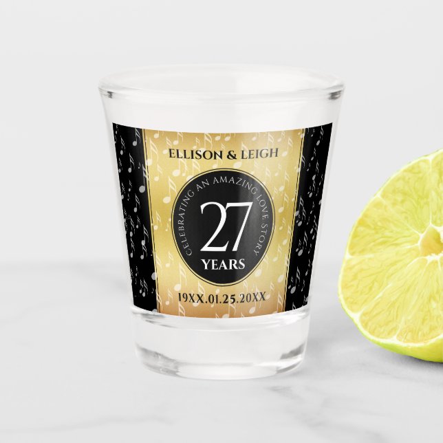 Elegant 27th Music Wedding Anniversary Shot Glass (Front)