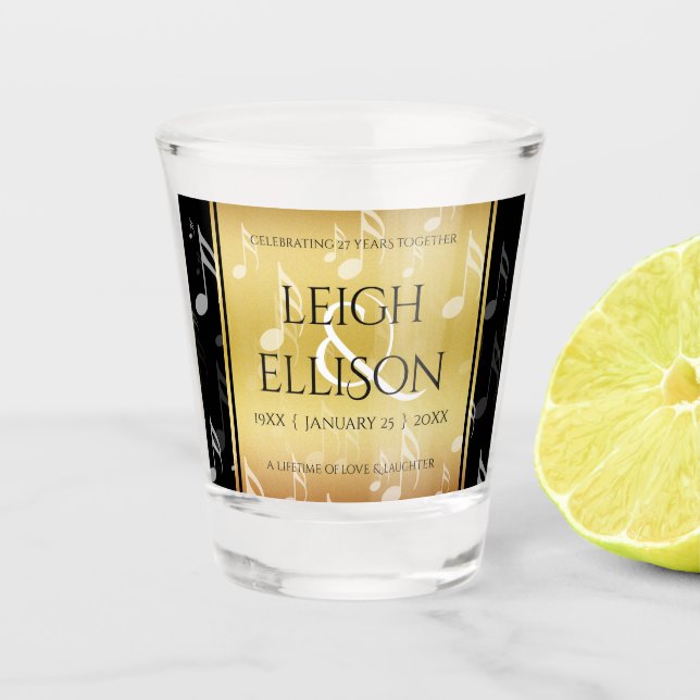 Elegant 27th Music Wedding Anniversary Shot Glass (Front)