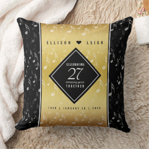 Elegant 27th Music Wedding Anniversary Throw Pillow