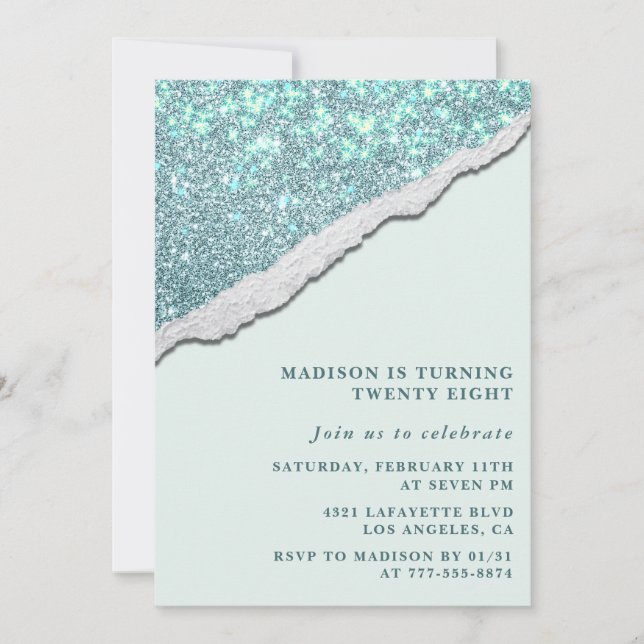 Elegant 28th birthday invitations Sparkle Glitter (Front)