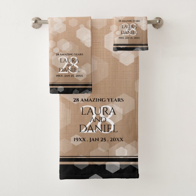 Elegant 28th Linen Wedding Anniversary Bath Towel Set (Insitu)