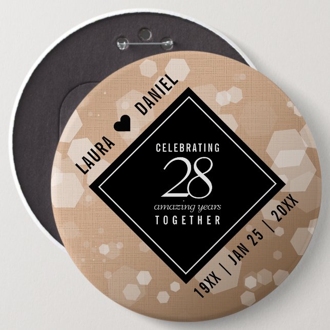 Elegant 28th Linen Wedding Anniversary Celebration 6 Inch Round Button (Front & Back)