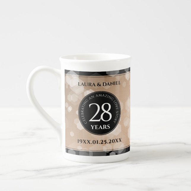 Elegant 28th Linen Wedding Anniversary Celebration Bone China Mug (Left)