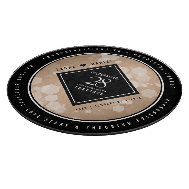 Elegant 28th Linen Wedding Anniversary Celebration Cutting Board (Corner)