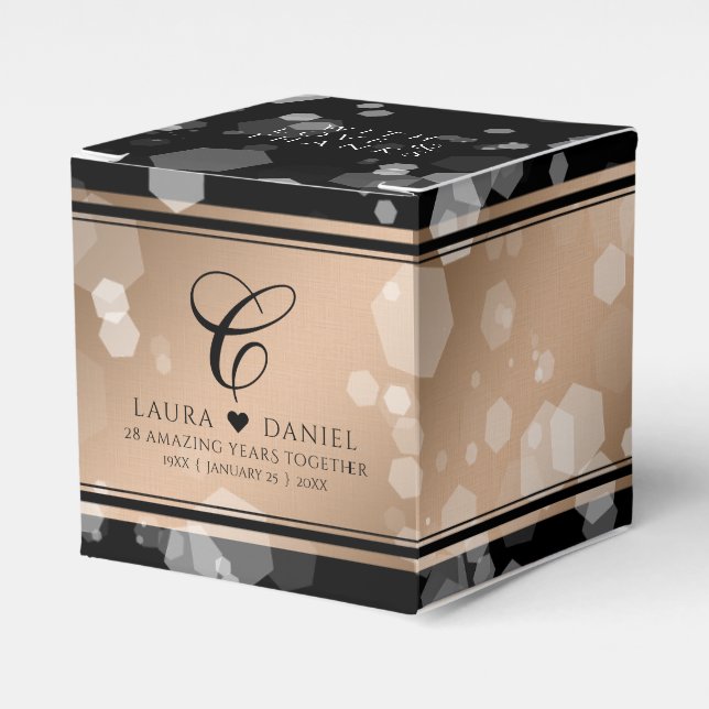 Elegant 28th Linen Wedding Anniversary Celebration Favor Box (Front Side)