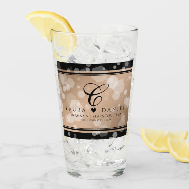 Elegant 28th Linen Wedding Anniversary Celebration Glass (Front Ice)