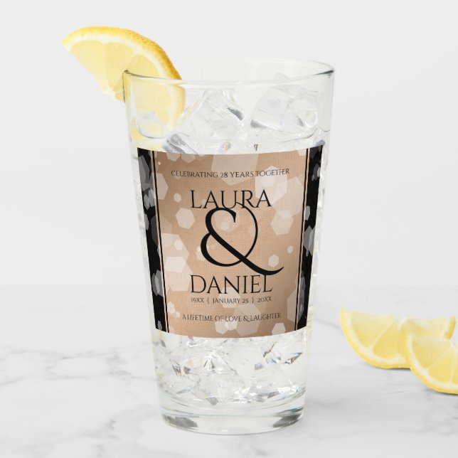 Elegant 28th Linen Wedding Anniversary Celebration Glass (Front Ice)