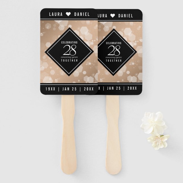 Elegant 28th Linen Wedding Anniversary Celebration Hand Fan (Front and Back)