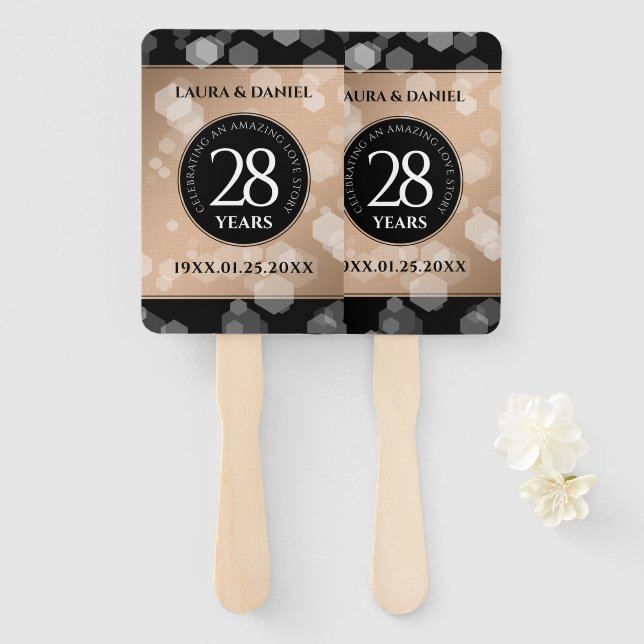 Elegant 28th Linen Wedding Anniversary Celebration Hand Fan (Front and Back)
