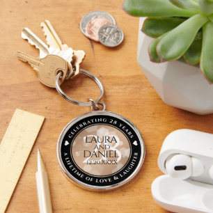 Elegant 28th Linen Wedding Anniversary Celebration Keychain