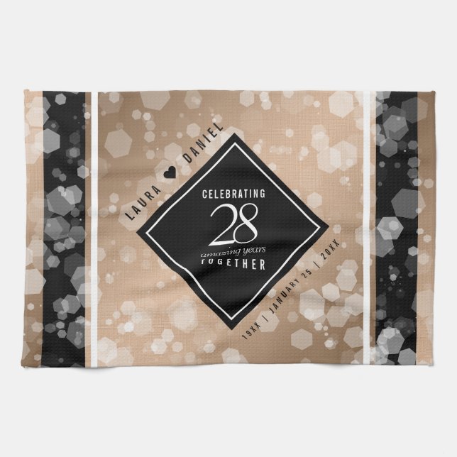 Elegant 28th Linen Wedding Anniversary Celebration Kitchen Towel (Horizontal)