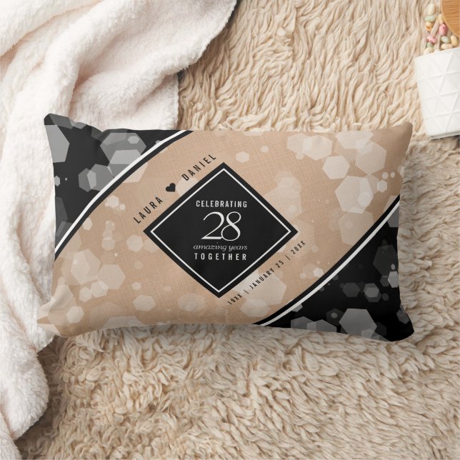 Elegant 28th Linen Wedding Anniversary Celebration Lumbar Pillow (Blanket)