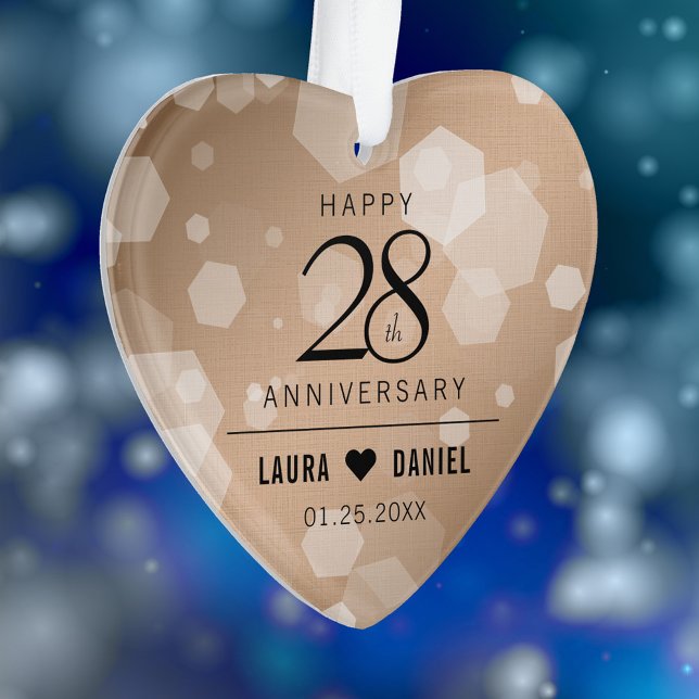 Elegant 28th Linen Wedding Anniversary Celebration Ornament (Elegant 28th Linen Wedding Anniversary Acrylic Ornament Cover Photo.)