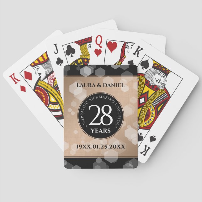Elegant 28th Linen Wedding Anniversary Celebration Playing Cards (Back)