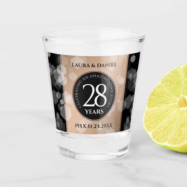 Elegant 28th Linen Wedding Anniversary Celebration Shot Glass (Front)
