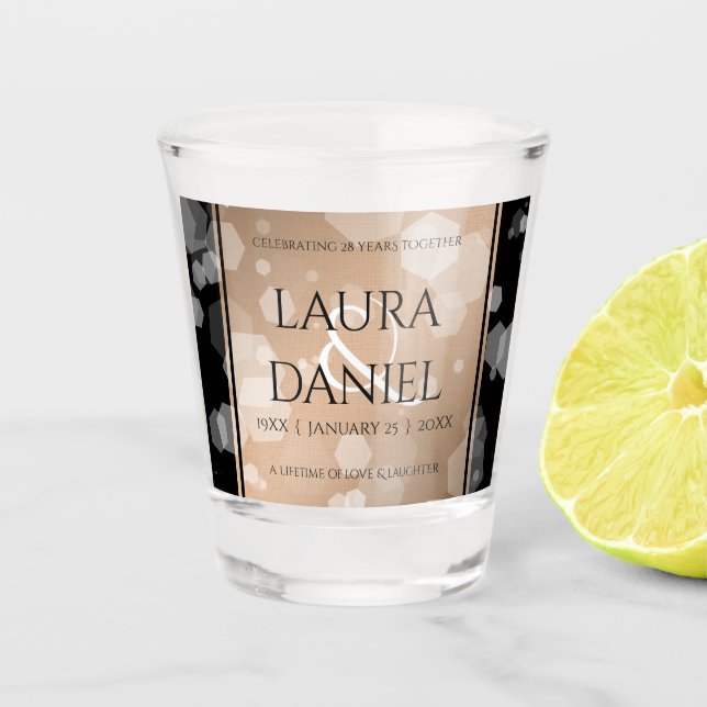 Elegant 28th Linen Wedding Anniversary Celebration Shot Glass (Front)