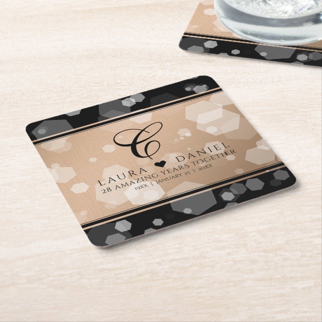 Elegant 28th Linen Wedding Anniversary Celebration Square Paper Coaster (Angled)