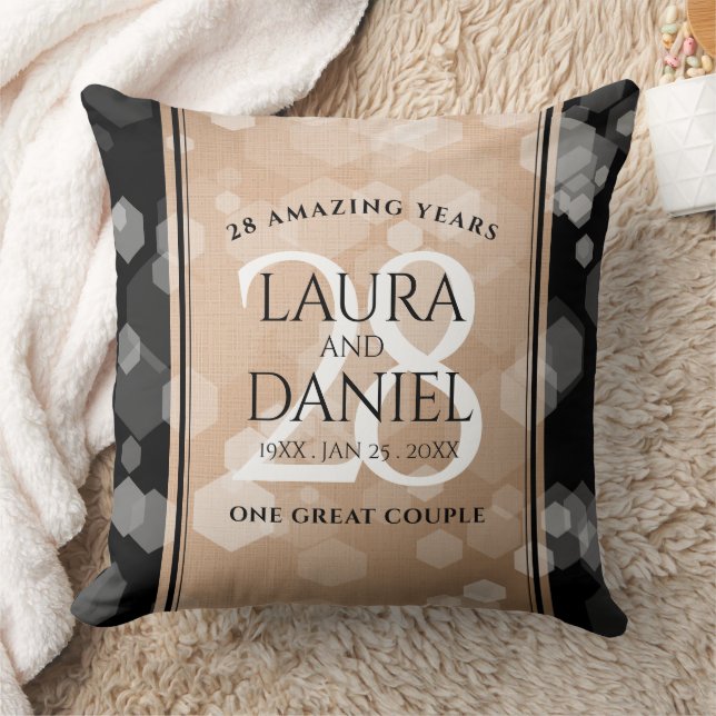 Elegant 28th Linen Wedding Anniversary Celebration Throw Pillow (Blanket)