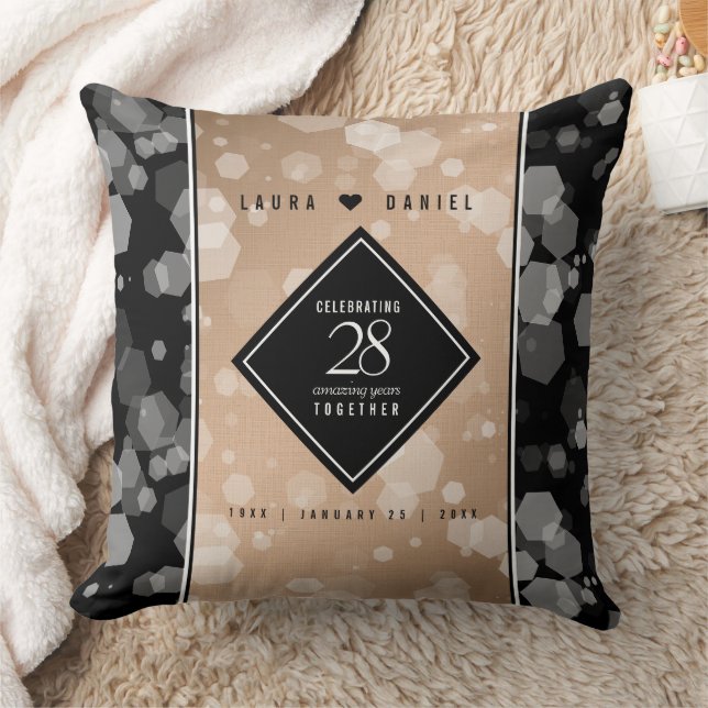 Elegant 28th Linen Wedding Anniversary Celebration Throw Pillow (Blanket)