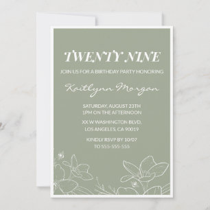 Elegant 29th birthday invitations Floral Green