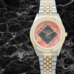 Elegant 29th Garnet Wedding Anniversary Watch<br><div class="desc">Celebrate the 29th garnet wedding anniversary and a love that stands the test of time with this stylish watch! Elegant black and white lettering with gold-dusted hexagonal confetti on a reddish orange background add a memorable touch for this special occasion and extraordinary milestone. Personalize with the couple's names and dates...</div>