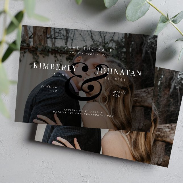 Elegant 2 custom photos overlay black wedding save the date (Creator Uploaded)