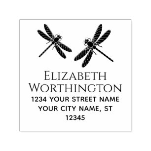 Elegant 2 Dragonflies Name Return Address Monogram Self-inking Stamp