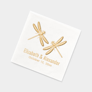 Elegant 2 Dragonflies Wedding Couple Name Date Foil Napkins
