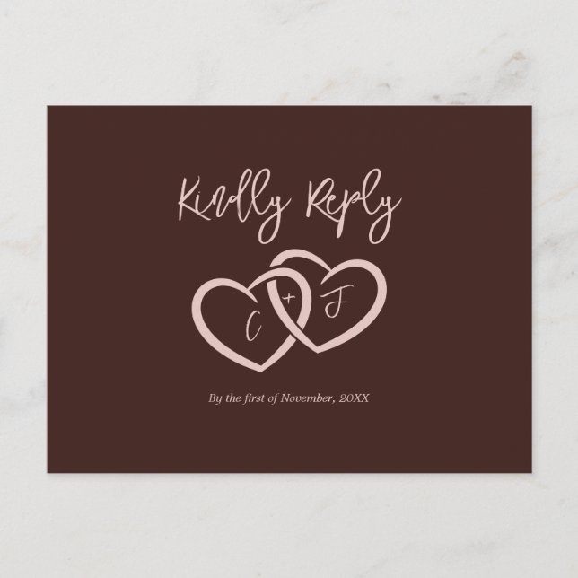 Elegant 2 Hearts Sienna Red Menu Choice RSVP Card (Front)